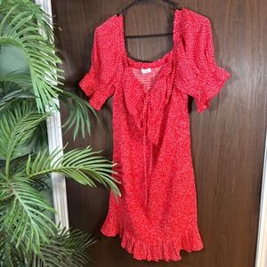 Blush J Red Floral Smocked Mini Dress 1X Puff Sleeve Cottagecore